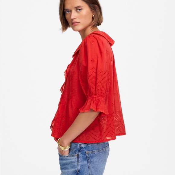 Madewell Red Ruffled Blouse - Picture 3 of 7